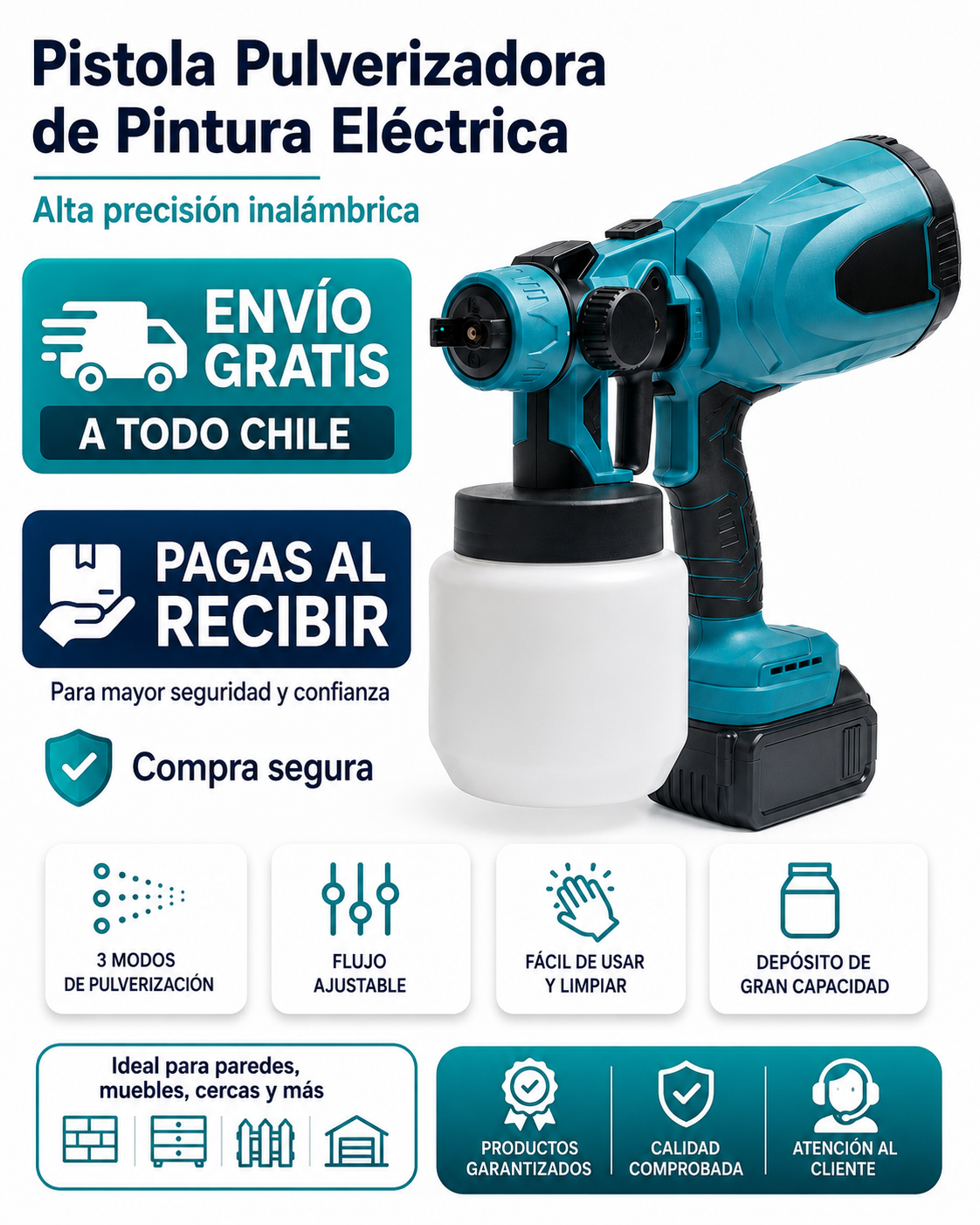 Pistola Pulverizadora de Pintura Eléctrica Inalámbrica — Alta Precisión