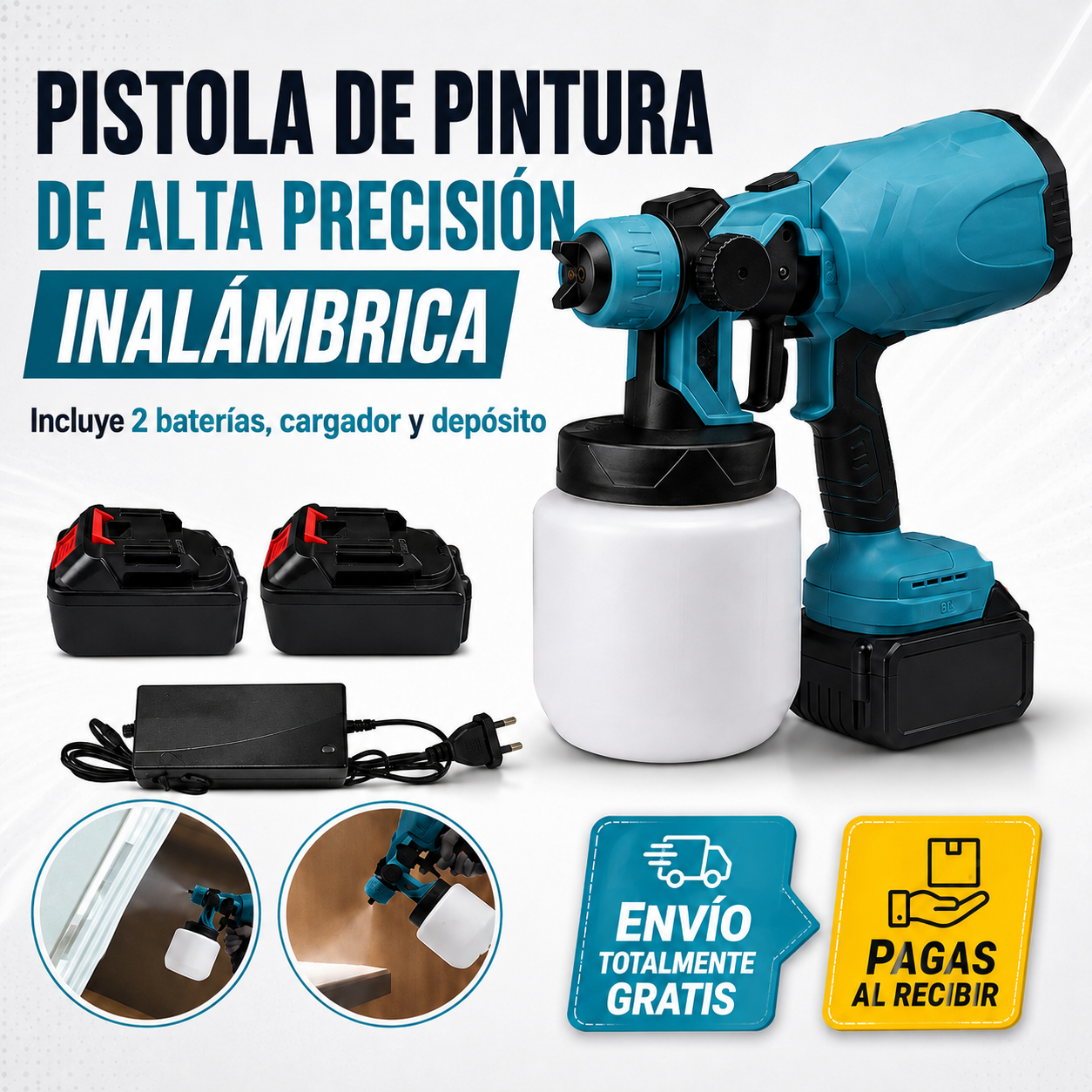 Pistola pulverizadora de pintura eléctrica inalámbrica de alta precisión